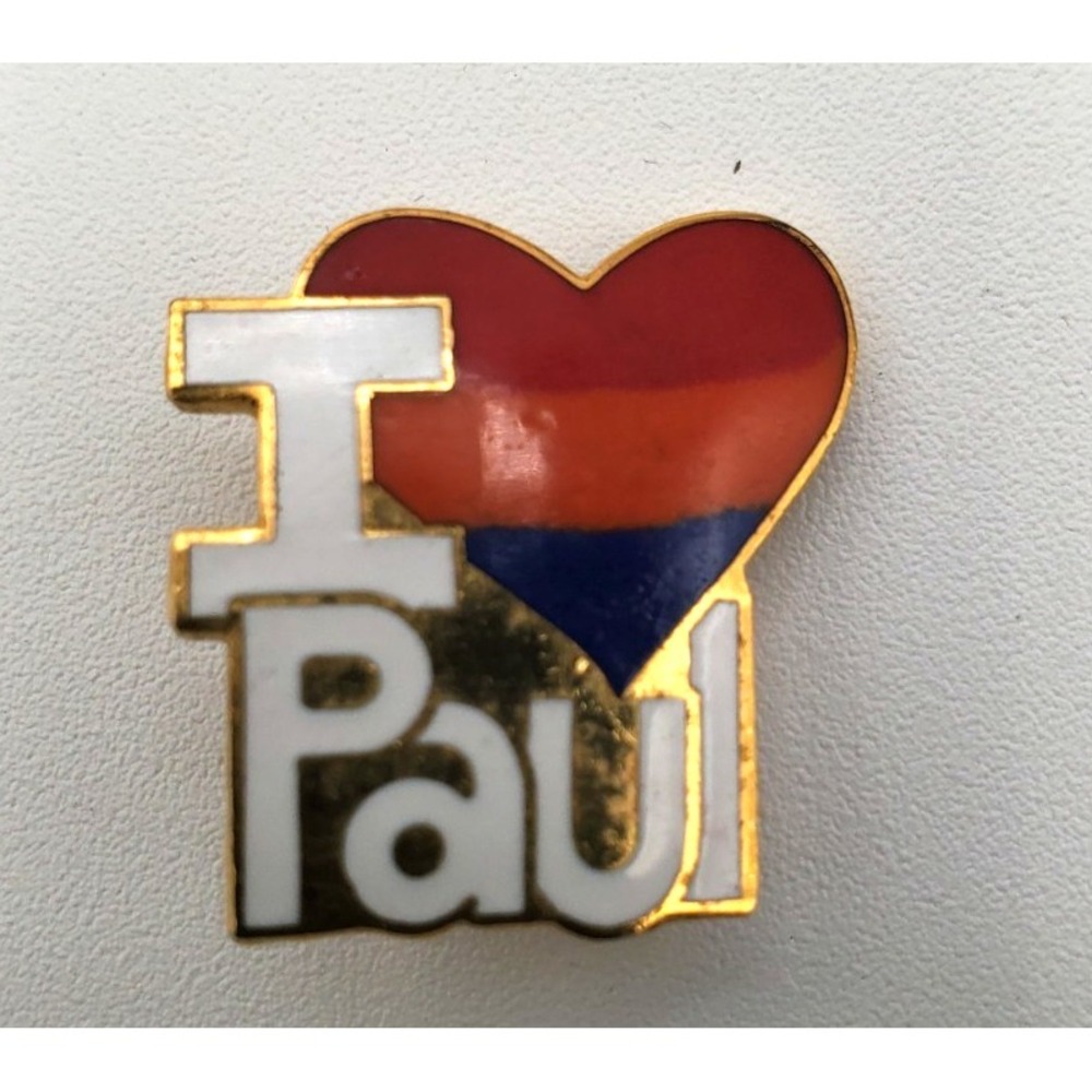 Vintage "The Beatles" "I Love Paul" Enamel Brooch Pin Gold Tone